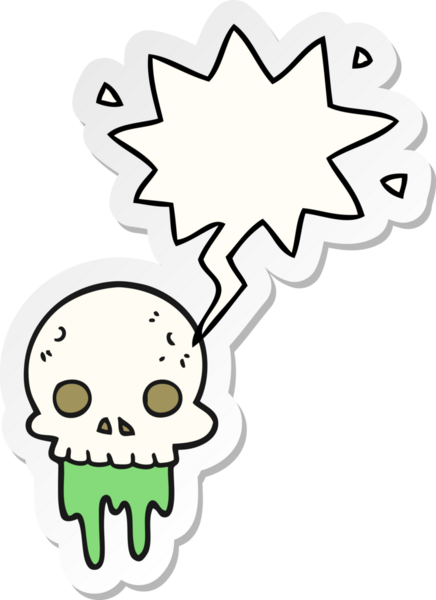 Bir insan tarafından çizilmiş konuşma baloncuğu etiketli tuhaf cadılar bayramı kafatası çizgi filmi.