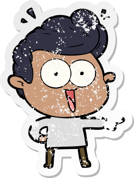 Bir insan tarafından çizilmiş heyecanlı bir karikatür çıkartması.