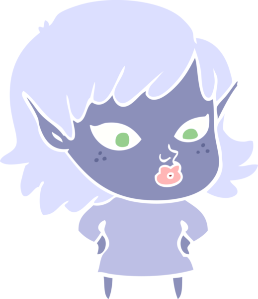 Bir insan tarafından çizilmiş düz renkli bir elf kızı.