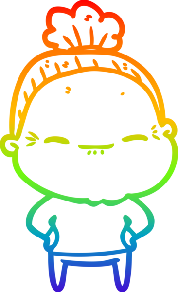 Gökkuşağı gradyan çizimi bir insan tarafından çizilmiş barışçıl yaşlı bir kadının çizimi