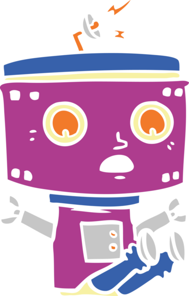 Bir insan tarafından çizilmiş düz renkli çizgi film robotu