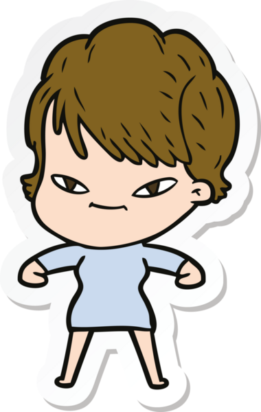 Bir insan tarafından çizilmiş mutlu bir kadının çıkartması.