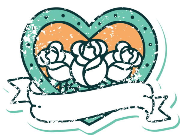 Bir insanın çizdiği çiçekli kalp ve pankartın sembolik dövmeli resmi.