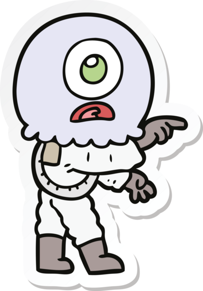 Bir insan tarafından çizilmiş uzaylı uzay adamının çizdiği bir çizgi film çıkartması.