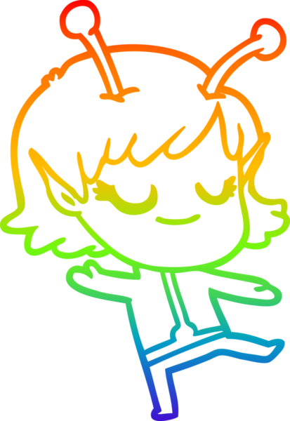 Bir insan tarafından çizilmiş gülümseyen uzaylı kız çizgi filmi.