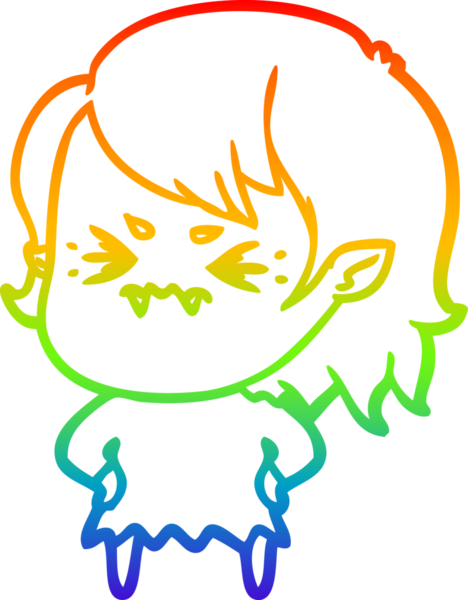 Gökkuşağı gradyan çizgi çizimi Bir insan tarafından çizilmiş rahatsız bir vampir kız çizgi filmi