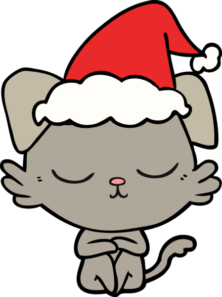 Bir insan tarafından çizilmiş Noel Baba şapkası takan bir köpeğin çizimi.