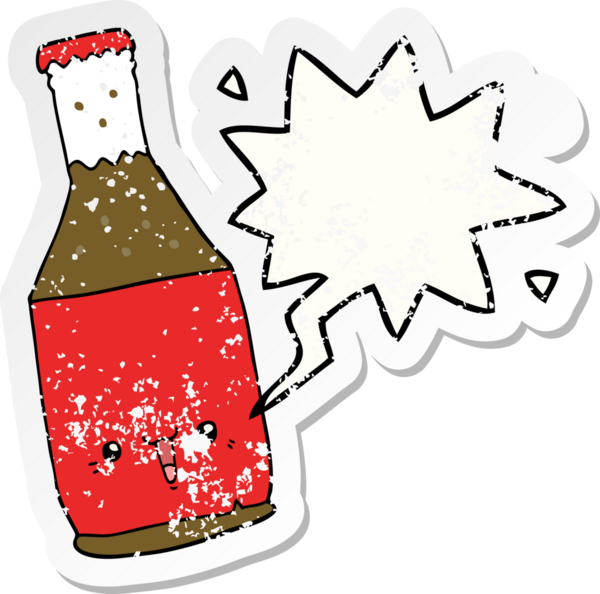 çizgi film bira şişesi konuşma baloncuğu bir insan tarafından çizilmiş sıkıntılı eski bir çıkartma