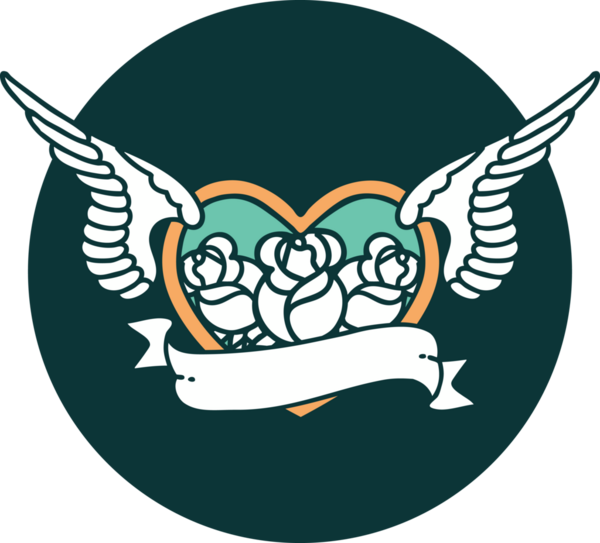 Bir insan tarafından çizilmiş çiçek ve bayrak ile uçan bir kalbin ikonik dövme görüntüsü