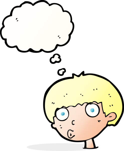 Bir insan tarafından çizilmiş düşünce baloncuğu olan bir çocuk.