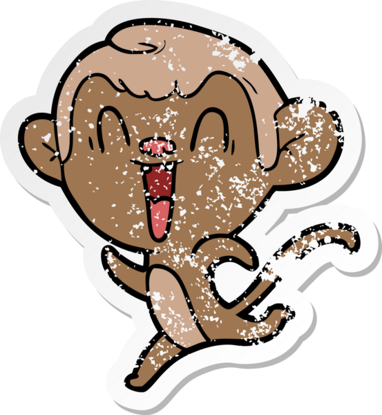 Bir insan tarafından çizilmiş gülen maymunun sıkıntılı çıkartması.