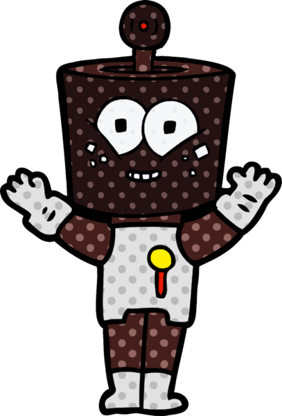 Bir insan tarafından çizilmiş mutlu çizgi film robotu