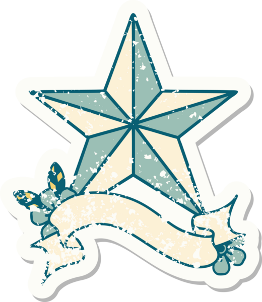 Bir insan tarafından çizilmiş bir yıldızın sancağı olan eski bir etiket.