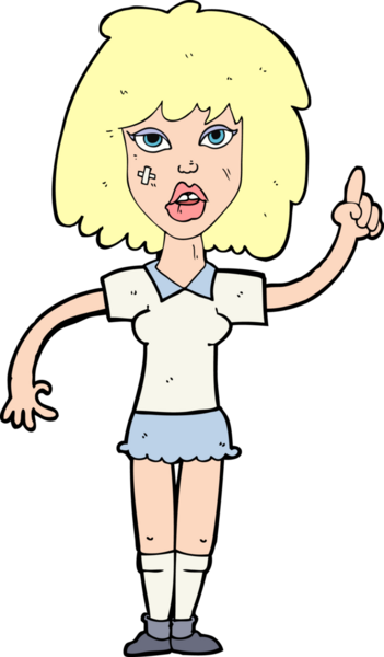 Bir insan tarafından çizilmiş fikirli sert kadın çizgi filmi.