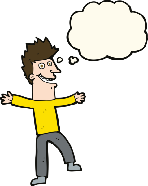 Bir insan tarafından çizilmiş düşünce balonlu mutlu adam çizgi filmi.