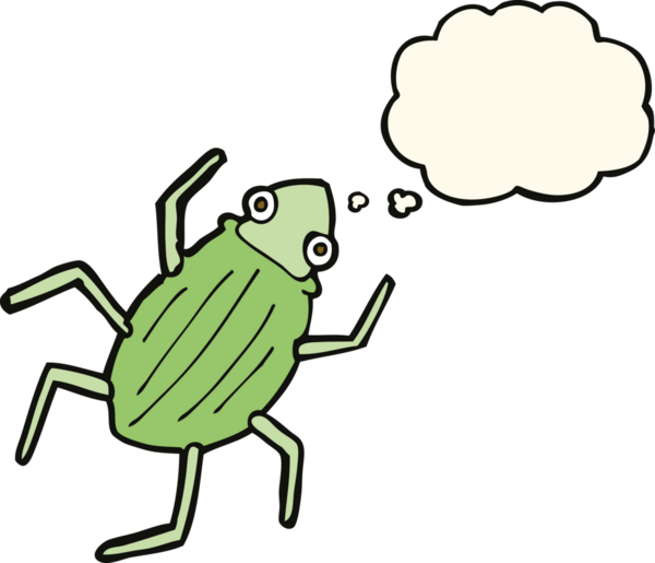 Bir insan tarafından çizilmiş düşünce baloncuklu çizgi film böceği