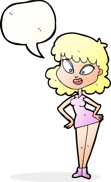 Bir insan tarafından çizilmiş konuşma balonlu elleri olan çizgi film kadını.