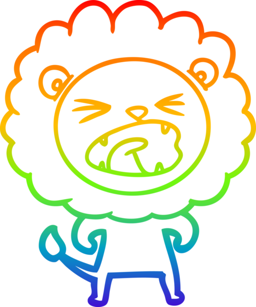 Bir insan tarafından çizilmiş kızgın bir aslanın gökkuşağı gradyanı çizimi