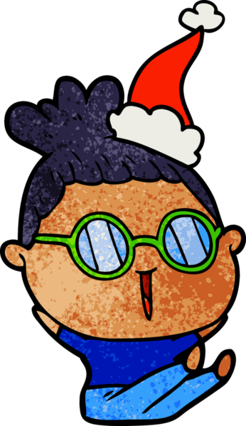 Bir insanın çizdiği Noel Baba şapkası takan bir kadının el çizimi karikatürü.