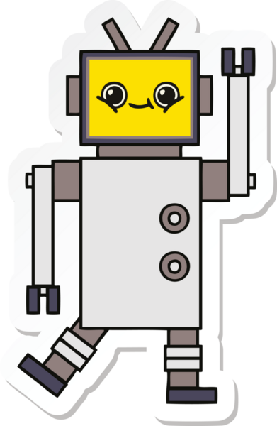 Bir insan tarafından çizilmiş şirin çizgi film robotunun çıkartması.