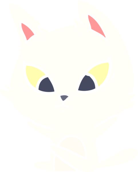 Bir insan tarafından çizilmiş düz renkli çizgi film kedisi.