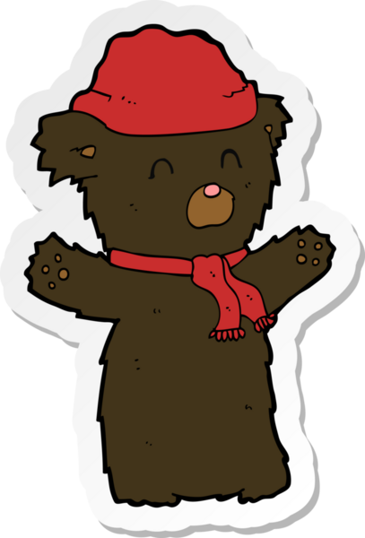 Bir insan tarafından çizilmiş şirin siyah bir ayının çıkartması.