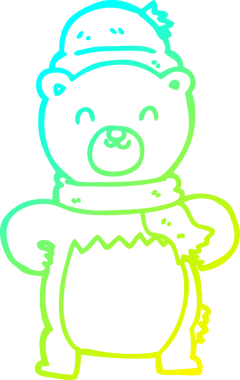 Bir insan tarafından çizilmiş şirin bir çizgi film ayısının soğuk gradyan çizgisi.