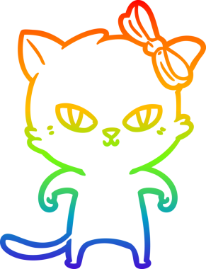 Gökkuşağı gradyan çizgisi bir insan tarafından çizilmiş şirin bir çizgi kedi çizimi