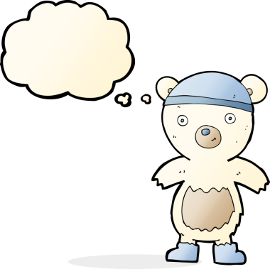 Bir insan tarafından çizilmiş düşünce baloncuklu şirin kutup ayısı.