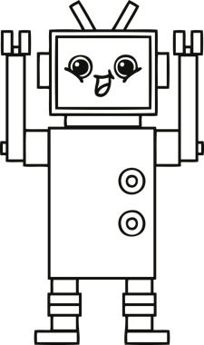Bir insan tarafından çizilmiş mutlu bir robotun çizgi çizimi