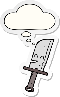 Düşünce baloncuklu çizgi film bıçağı insan tarafından çizilmiş bir çıkartma.