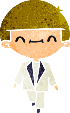 Bir insan tarafından çizilmiş takım elbiseli sevimli kawaii çocuğun serbest çizimi.