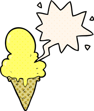 Bir insan tarafından çizilmiş çizgi roman tarzında konuşma baloncuklu çizgi film dondurması.