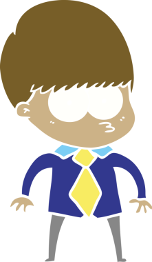 Bir insan tarafından çizilmiş gömlek ve kravat giyen düz renkli çizgi film çocuğu.