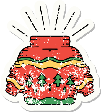 Bir insan tarafından çizilmiş dövme stili eski bir çıkartma.