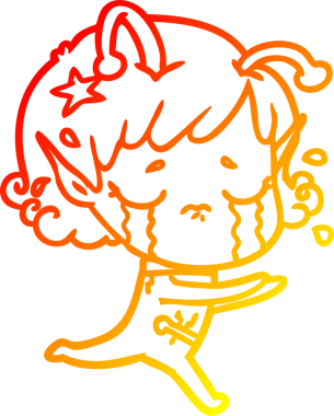 Bir insan tarafından çizilmiş, ağlayan uzaylı bir kızın sıcak çizgi çizimi.