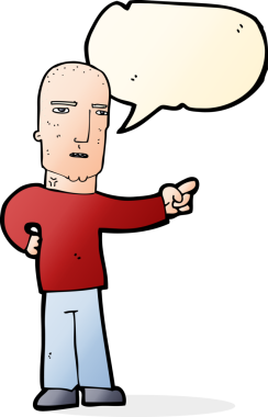 Bir insan tarafından çizilmiş konuşma balonuyla işaret eden sert çocuk çizgi filmi.