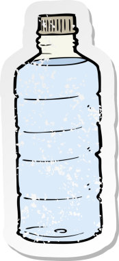 Bir insan tarafından çizilmiş karikatür su şişesinin gerilimli yapıştırması.