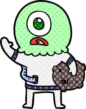 Çizgi film Tepegöz uzaylı uzay adamı bir insan tarafından çiziliyor.