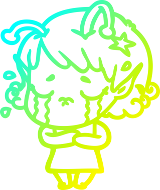 Bir insan tarafından çizilmiş ağlayan uzaylı kız çizgi filmi.