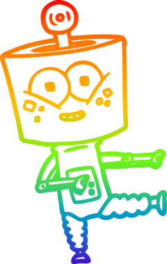 Gökkuşağı gradyan çizimi mutlu bir robot insan tarafından çizilmiş.