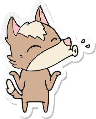 Bir insan tarafından çizilmiş uluyan kurt çizgi filminin çıkartması.