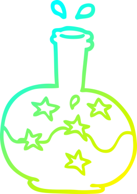 Bir insanın çizdiği sihirli iksirin soğuk çizgi çizimi.