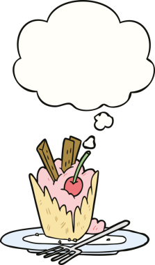 Bir insan tarafından çizilmiş düşünce balonlu karikatür tatlısı