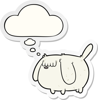 Düşünce baloncuğu insan tarafından çizilmiş komik bir karikatür köpeği.