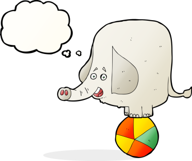 Bir insan tarafından çizilmiş düşünce balonlu bir sirk fili.