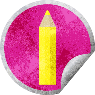 Bir insan tarafından çizilmiş sarı renkli kalem grafik vektör çizim dairesel etiketi