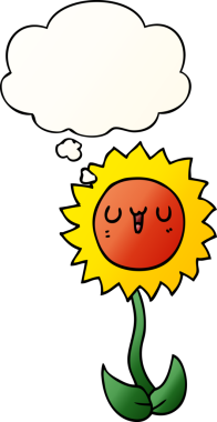 Düşünce baloncuğu olan karikatür çiçeği bir insan tarafından çizilmiş.