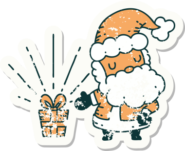 Bir insan tarafından çizilmiş eski bir dövme stili Noel Baba karakterinin eski çıkartması.