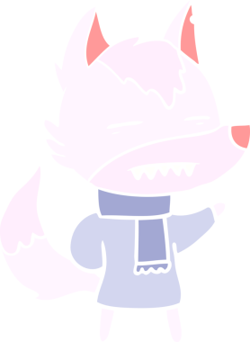 Düz renkli karikatür kurt kışın insan tarafından çizilmiş.